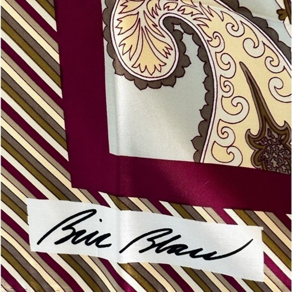 Vintage Bill Blass Paisley Print 100% Pure Silk Maroon Olive Green Gray Cream - Picture 3 of 6